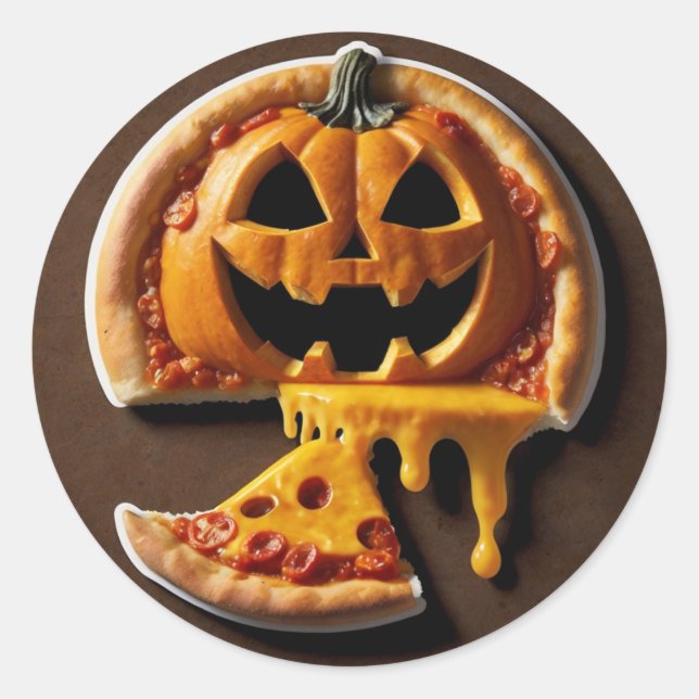 Pizza Fright Night the cheesiest Halloween surpris Classic Round Sticker (Front)