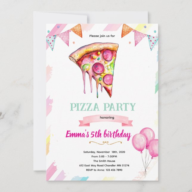 Pizza girl party theme invitation (Front)
