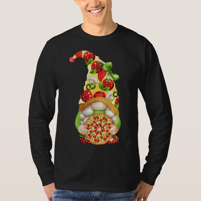 Pizza Gnome Cute Pizza Pattern Funny Gnomie T-Shirt (Front)