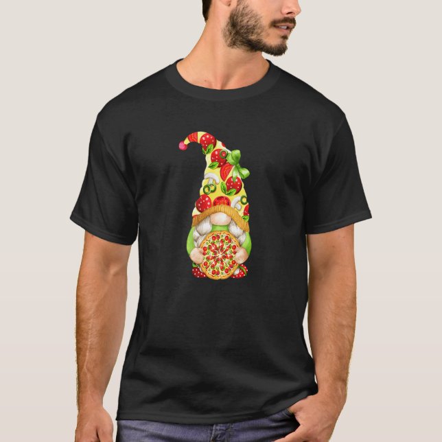 Pizza  Gnomie With Cute Pizza Pattern And Gnome T-Shirt (Front)