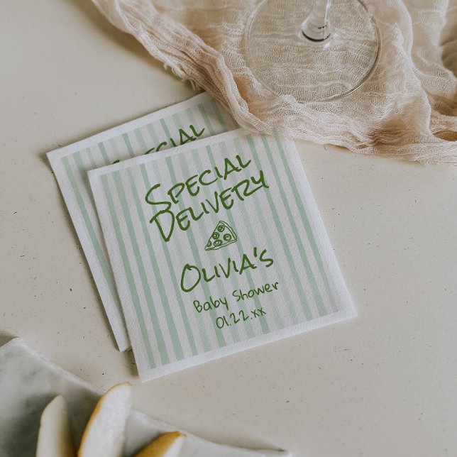 Pizza Hand Drawn Green Special Delivery Shower Napkin (Creator Uploaded)