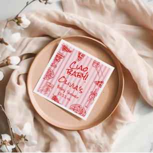 Pizza Hand Drawn Red Purple Ciao Baby Shower Napki Napkin