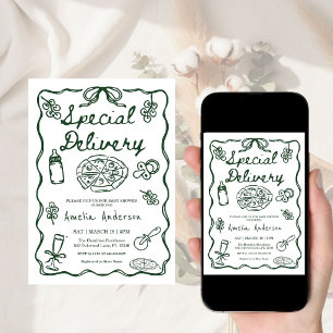 Pizza Hand Drawn Special Delivery Baby Shower Invitation
