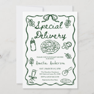 Pizza Hand Drawn Special Delivery Baby Shower Invitation