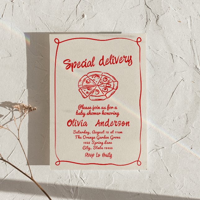 Pizza Hand Drawn Special Delivery Fun Baby Shower Invitation (Creator Uploaded)