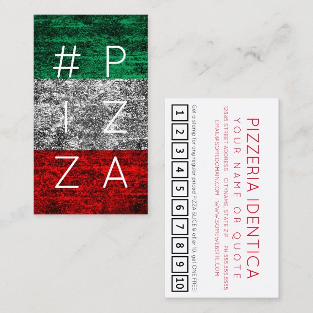 #PIZZA hashtag italian flag loyalty punch card (Front/Back)