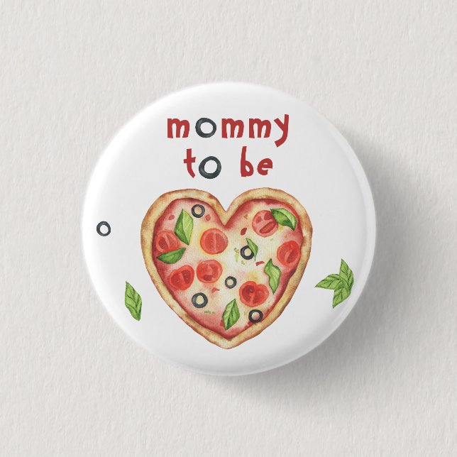 pizza heart baby shower - mummy to be 3 cm round badge (Front)
