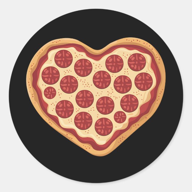Pizza Heart Shaped Cute Valentine's Day Classic Round Sticker (Front)