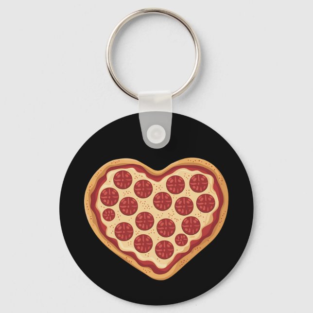 Pizza Heart Shaped Cute Valentine's Day Key Ring (Front)