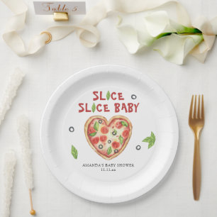 pizza heart watercolor baby shower paper plate