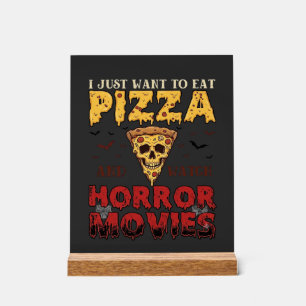 Pizza Horror Movies Halloween Skull Bats Spiderweb Acrylic Sign