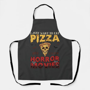 Pizza Horror Movies Halloween Skull Bats Spiderweb Apron