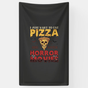 Pizza Horror Movies Halloween Skull Bats Spiderweb Banner