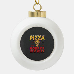 Pizza Horror Movies Halloween Skull Bats Spiderweb Ceramic Ball Christmas Ornament
