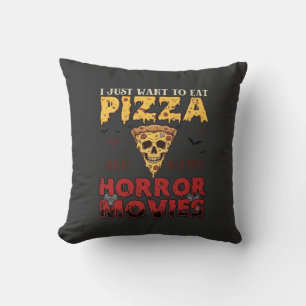 Pizza Horror Movies Halloween Skull Bats Spiderweb Cushion