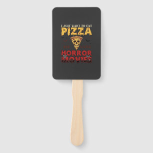 Pizza Horror Movies Halloween Skull Bats Spiderweb Hand Fan