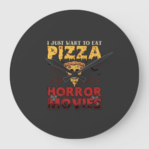Pizza Horror Movies Halloween Skull Bats Spiderweb Large Clock