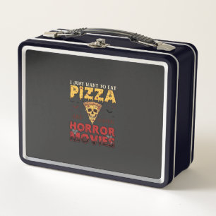 Pizza Horror Movies Halloween Skull Bats Spiderweb Metal Lunch Box