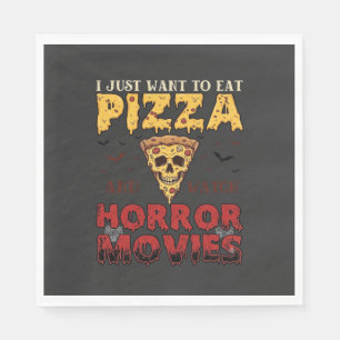 Pizza Horror Movies Halloween Skull Bats Spiderweb Napkin