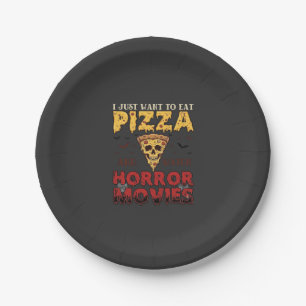 Pizza Horror Movies Halloween Skull Bats Spiderweb Paper Plate