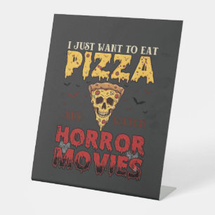 Pizza Horror Movies Halloween Skull Bats Spiderweb Pedestal Sign