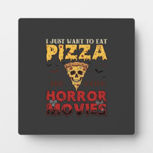 Pizza Horror Movies Halloween Skull Bats Spiderweb Plaque