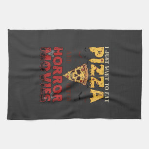 Pizza Horror Movies Halloween Skull Bats Spiderweb Tea Towel
