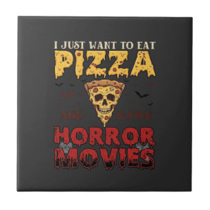 Pizza Horror Movies Halloween Skull Bats Spiderweb Tile