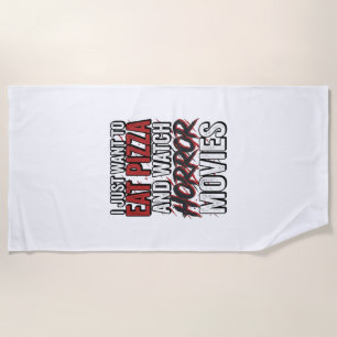 Pizza Horror Movies Vintage Halloween Typography S Beach Towel