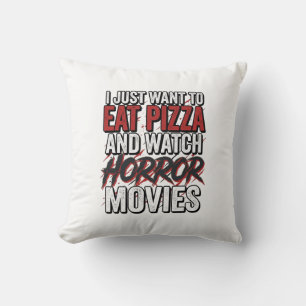 Pizza Horror Movies Vintage Halloween Typography S Cushion