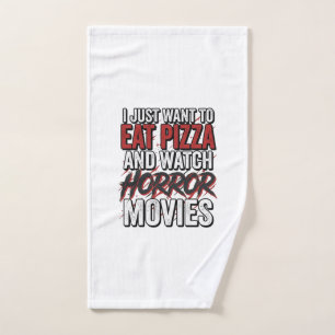 Pizza Horror Movies Vintage Halloween Typography S Hand Towel