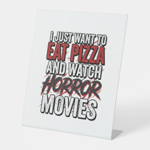 Pizza Horror Movies Vintage Halloween Typography S Pedestal Sign