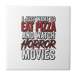 Pizza Horror Movies Vintage Halloween Typography S Tile