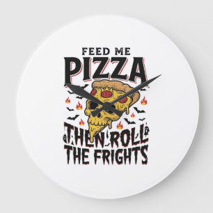 Pizza Horror Shirt Vintage Engraving Movie Night D Large Clock