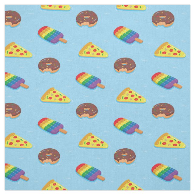 Pizza Ice Cream Pop Doughnut Pool Floats Pattern Fabric (Swatch)