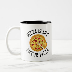 Pizza Is Life Life Is Pizza Funny Two-Tone Coffee Mug