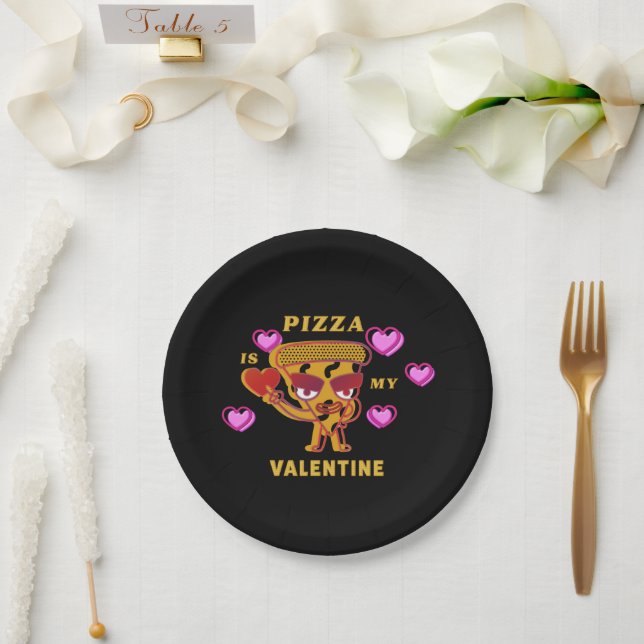 Pizza Is My Valentine Heart Love Humour  Paper Plate (Wedding)