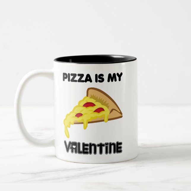 Pizza Is My Valentine  Two-Tone Coffee Mug (Left)
