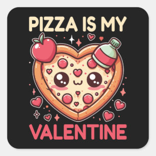 Pizza Is My Valentine Valentines Day Heart Shaped Square Sticker