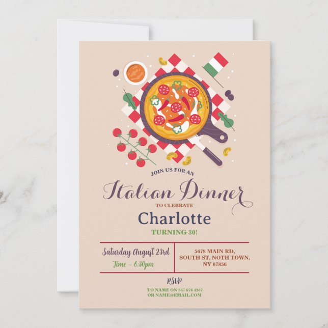 Pizza Italian Dinner Birthday Party  Lunch Invitation (Front)