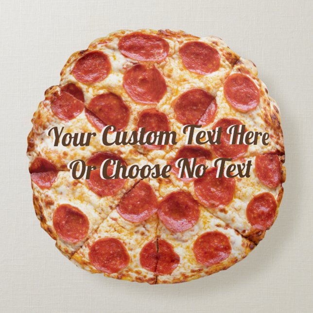 Pizza Italian Food Pepperoni Cheese | Custom Text  Round Cushion (Front)