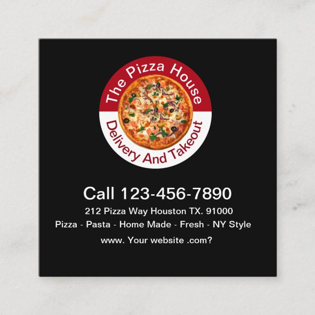 Pizza Italian Restaurant Unique Design Square Business Card (Front)