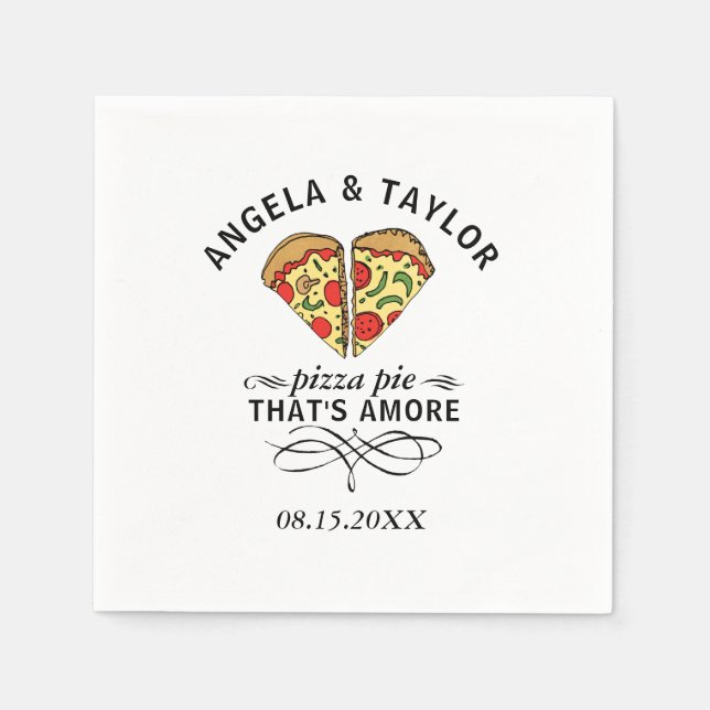 Pizza Love Trendy Wedding Monogram Date Napkin (Front)