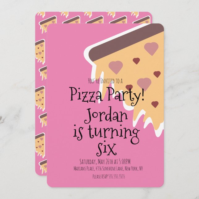 Pizza Lover Foodie Party Cheese Slice Birthday Invitation (Front/Back)