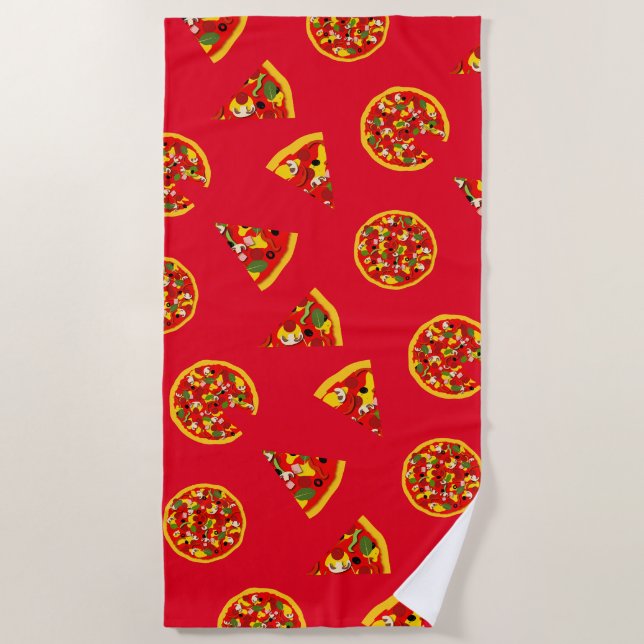 Pizza Lover Fun Food Pattern Beach Towel (Front)