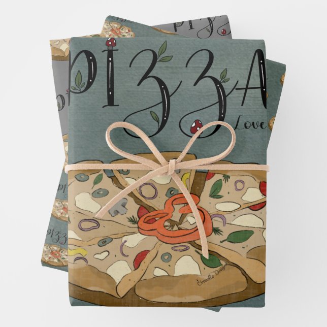 Pizza Lover Gift Wrap - set of 3 (In situ)