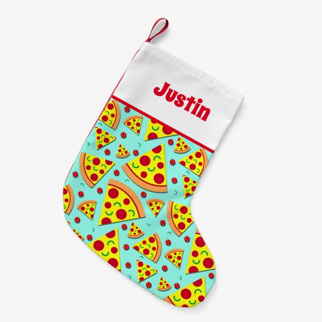 Pizza Lover Junk Food Christmas in July Small Christmas Stocking (Front (Hanging))