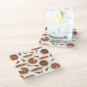 Pizza Lover's Pattern Glass Coaster
