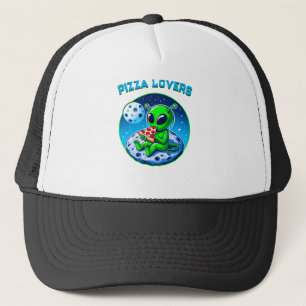 Pizza-Loving Alien on the Moon Fun Cosmic Trucker Hat