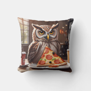 Pizza-Loving Owl in Cafe Cushion